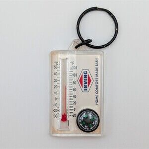 Vintage Irving Oil Keychain Compass Thermometer Wind Chill Chart Advertising